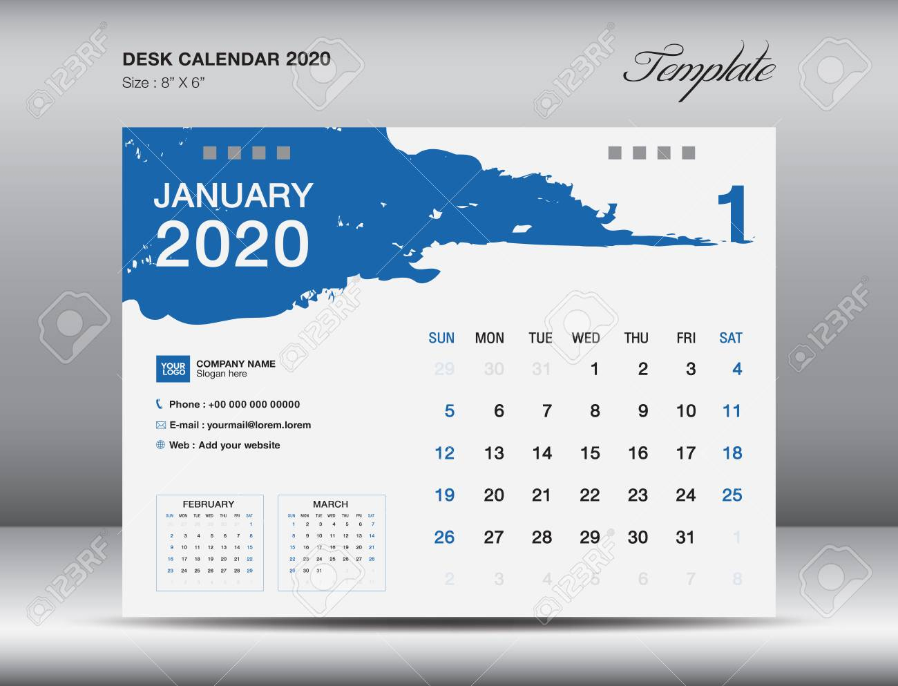 Desk Calendar 2020 Template Vector, January 2020 Month, Business..