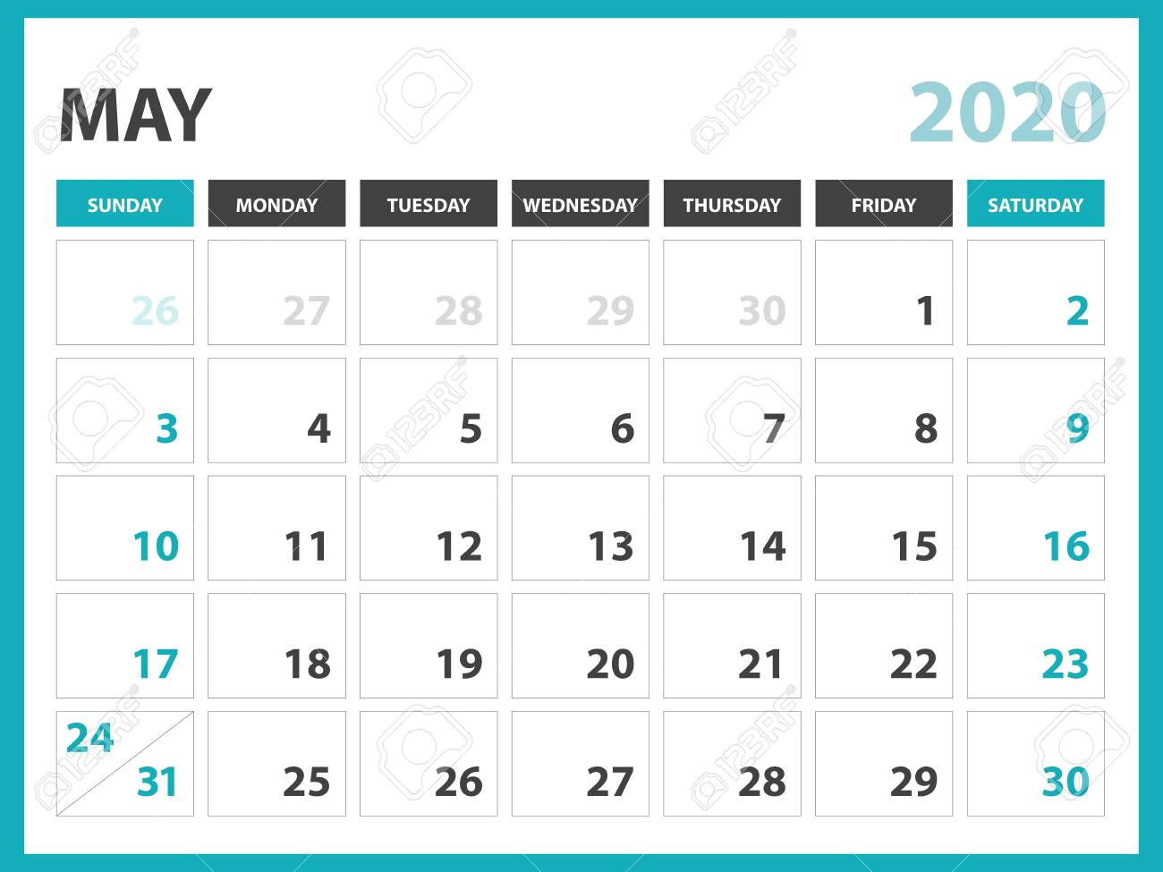 Desk Calendar Layout Size 8 X 6 Inch, May 2020 Calendar Template,..