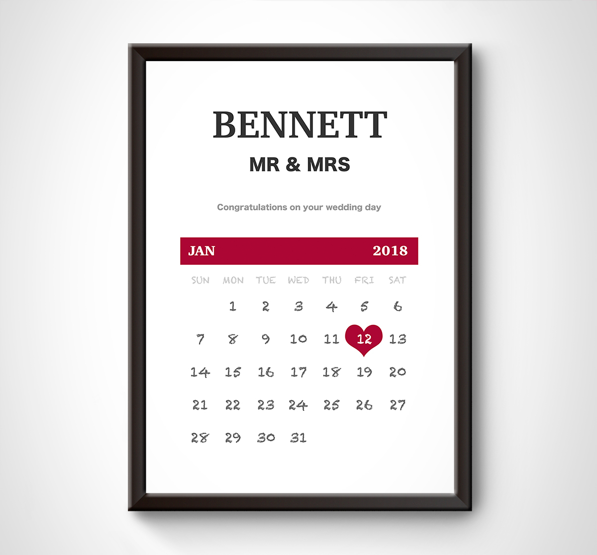 Details About Personalised Wedding Date Calendar Print. Anniversary Gift  Present Keepsake Wife