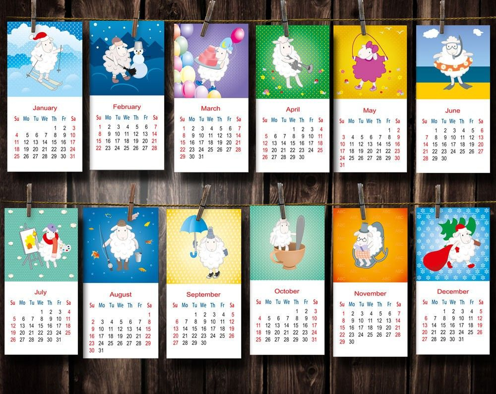 Digital Printable Calendar 2015 Sheep Symbol 2015 - 2015 New