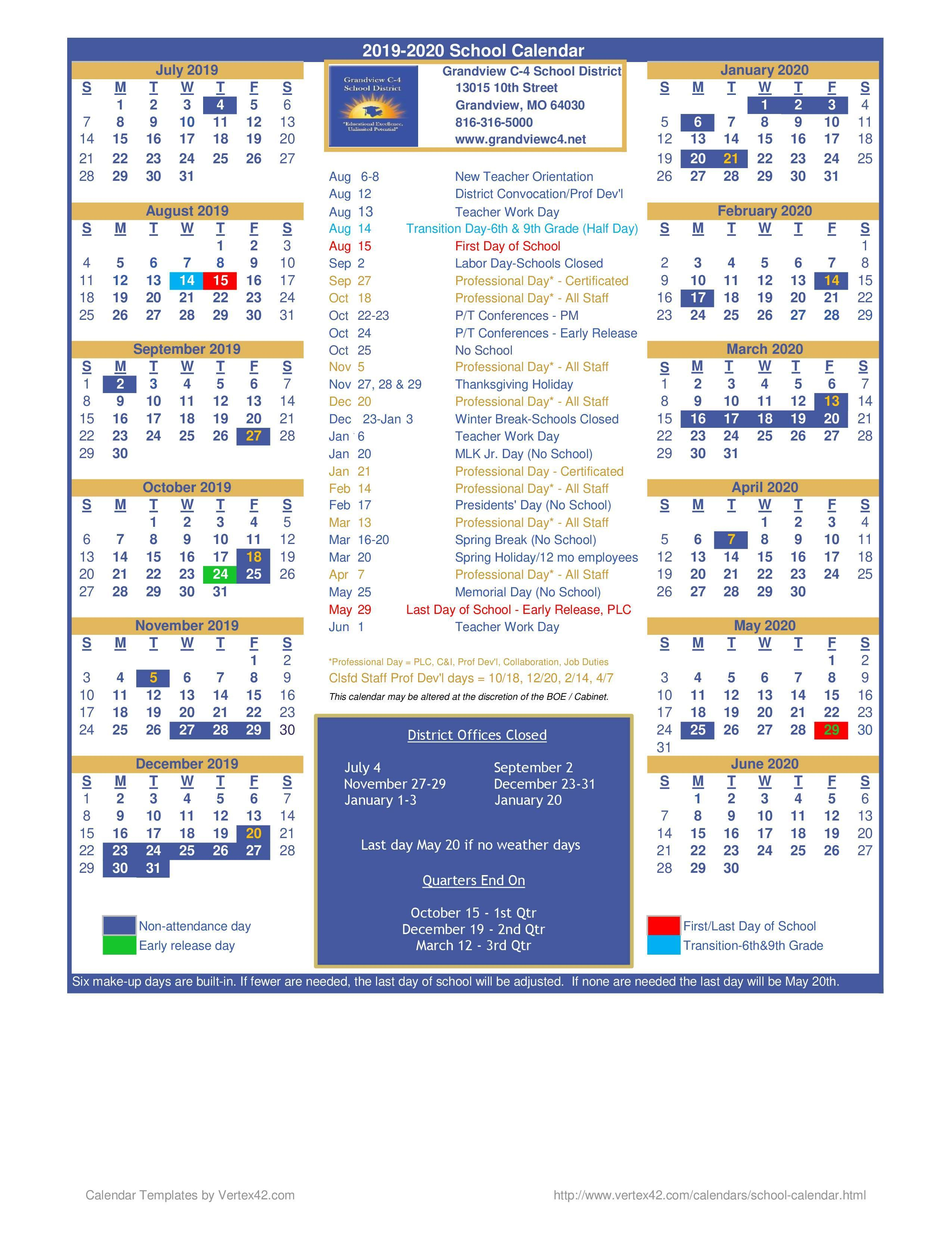 District Calendar – District Calendar – Grandview C-4 School