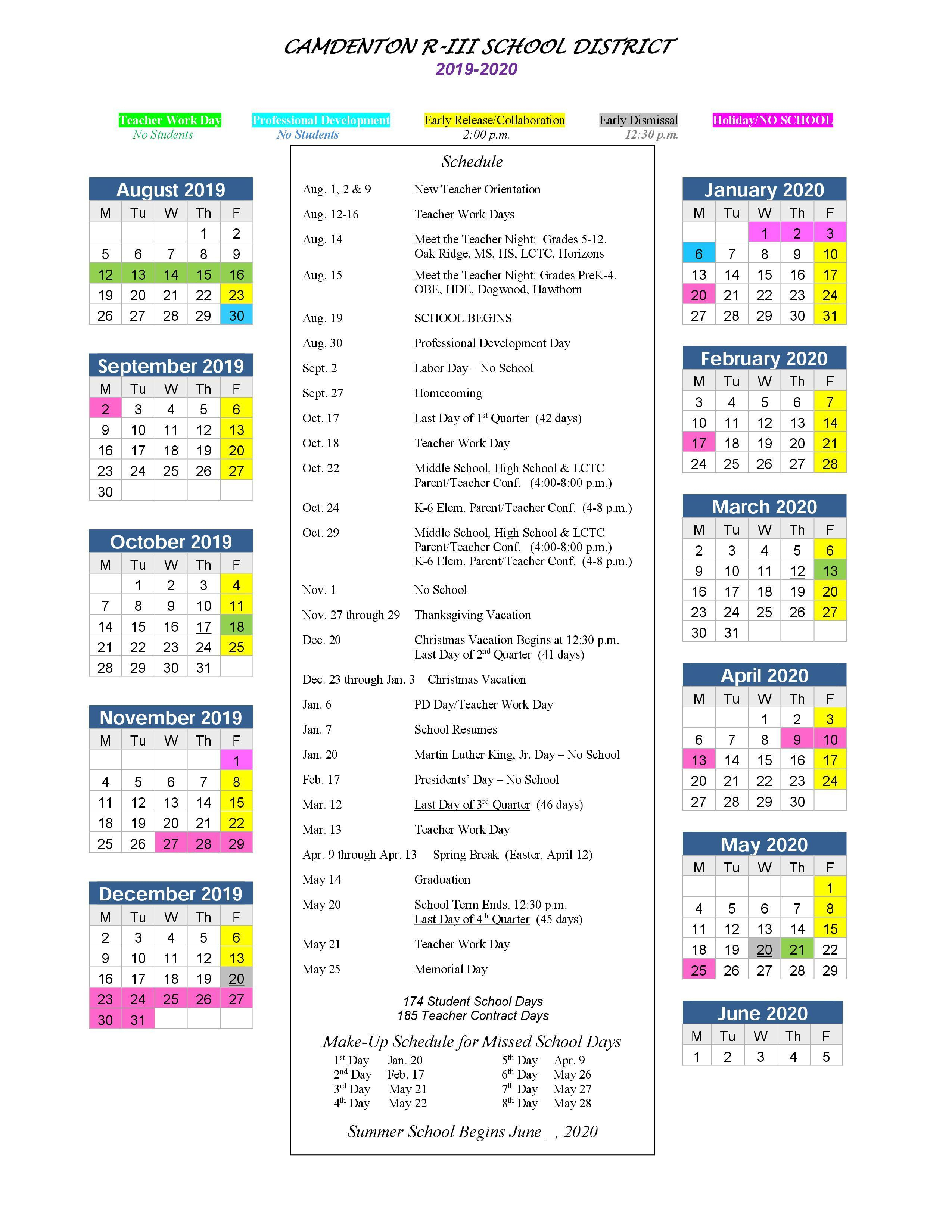District Calendar – Index – Camdenton R-3 School District