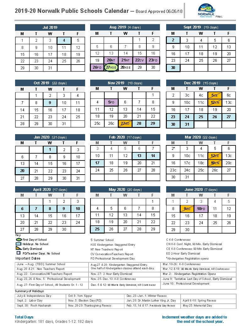 District Calendar - Norwalk Public Schools