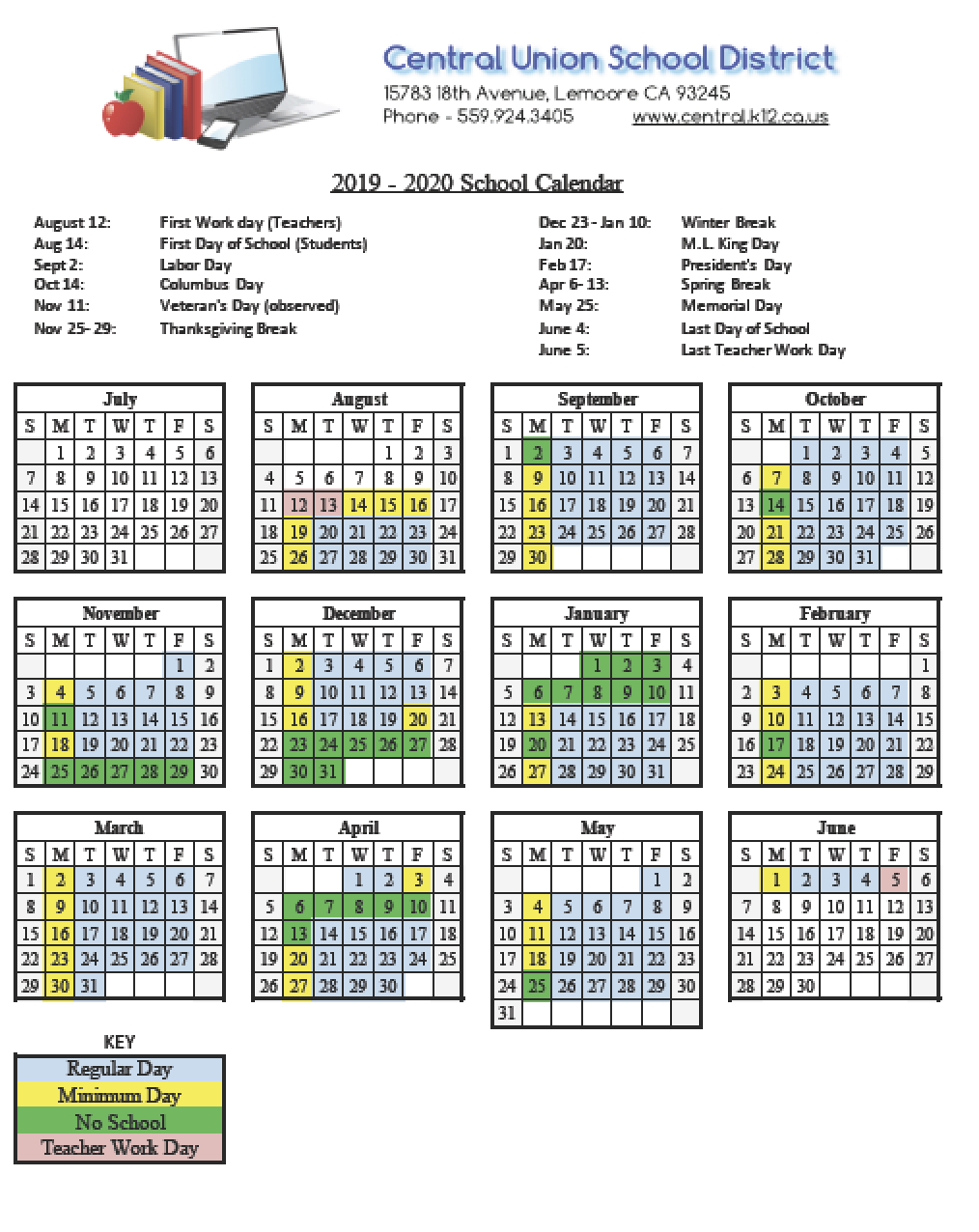 District Calendars - Central Union School District