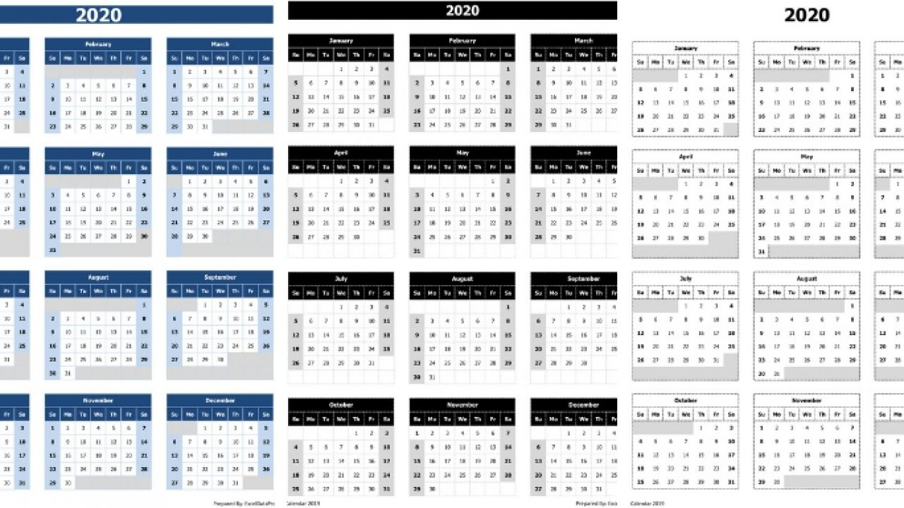 Download 2020 Yearly Calendar (Sun Start) Excel Template