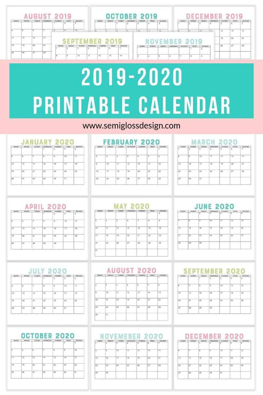 Download A Free 2019-2020 Calendar Printable | Free
