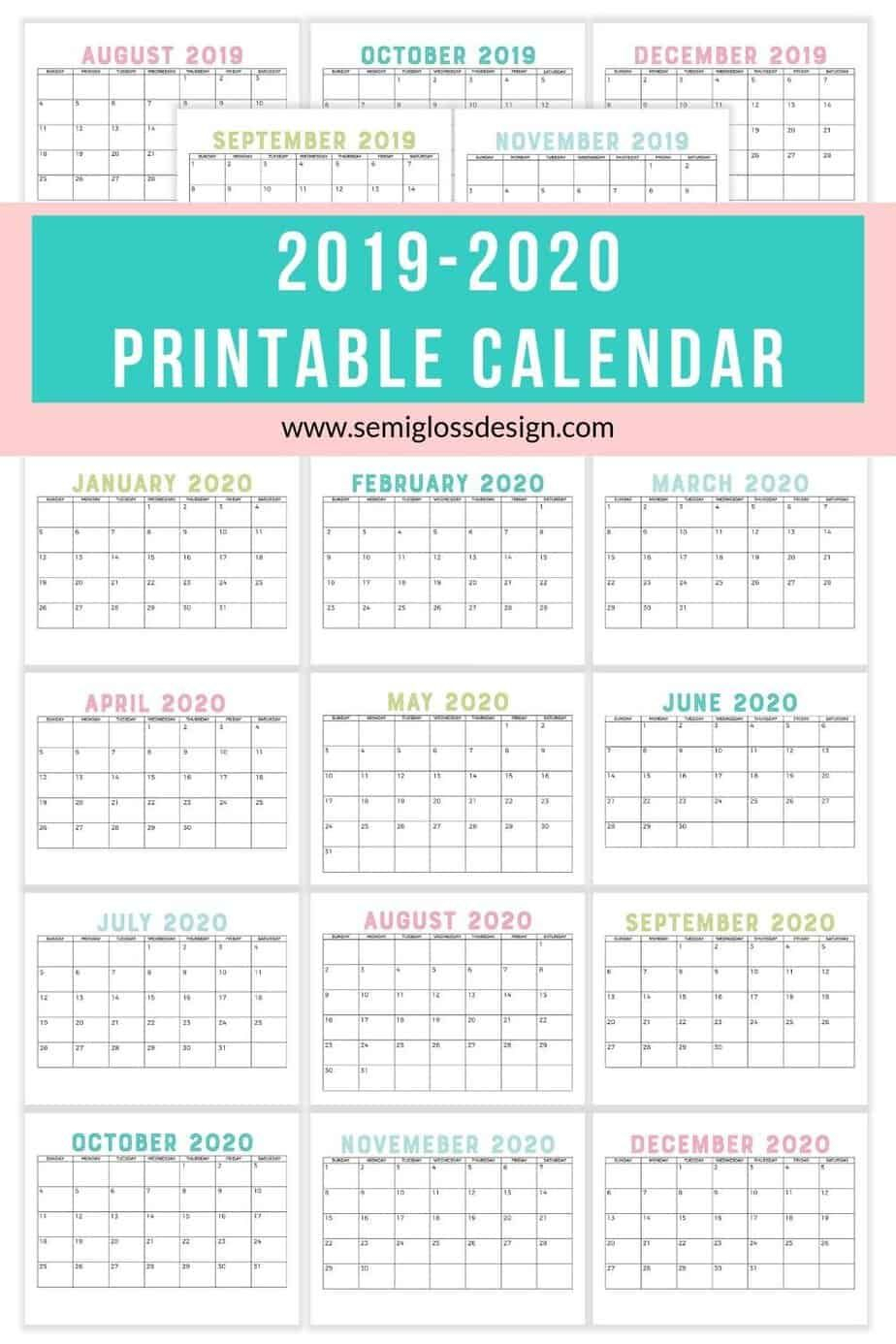 2020 Editable Calendar Printable Template