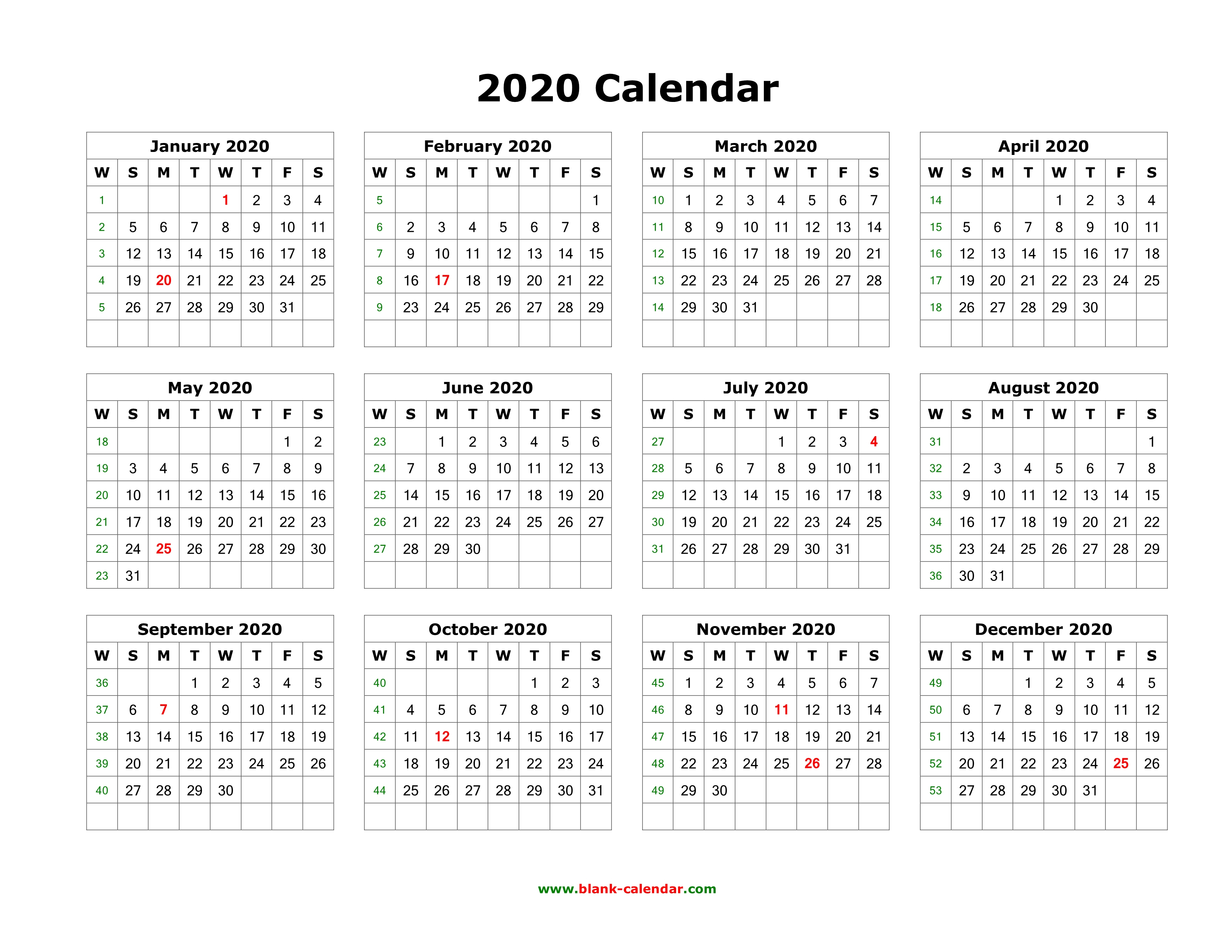 Printable Calendar Landscape 2020 Calendar Printables Free Templates