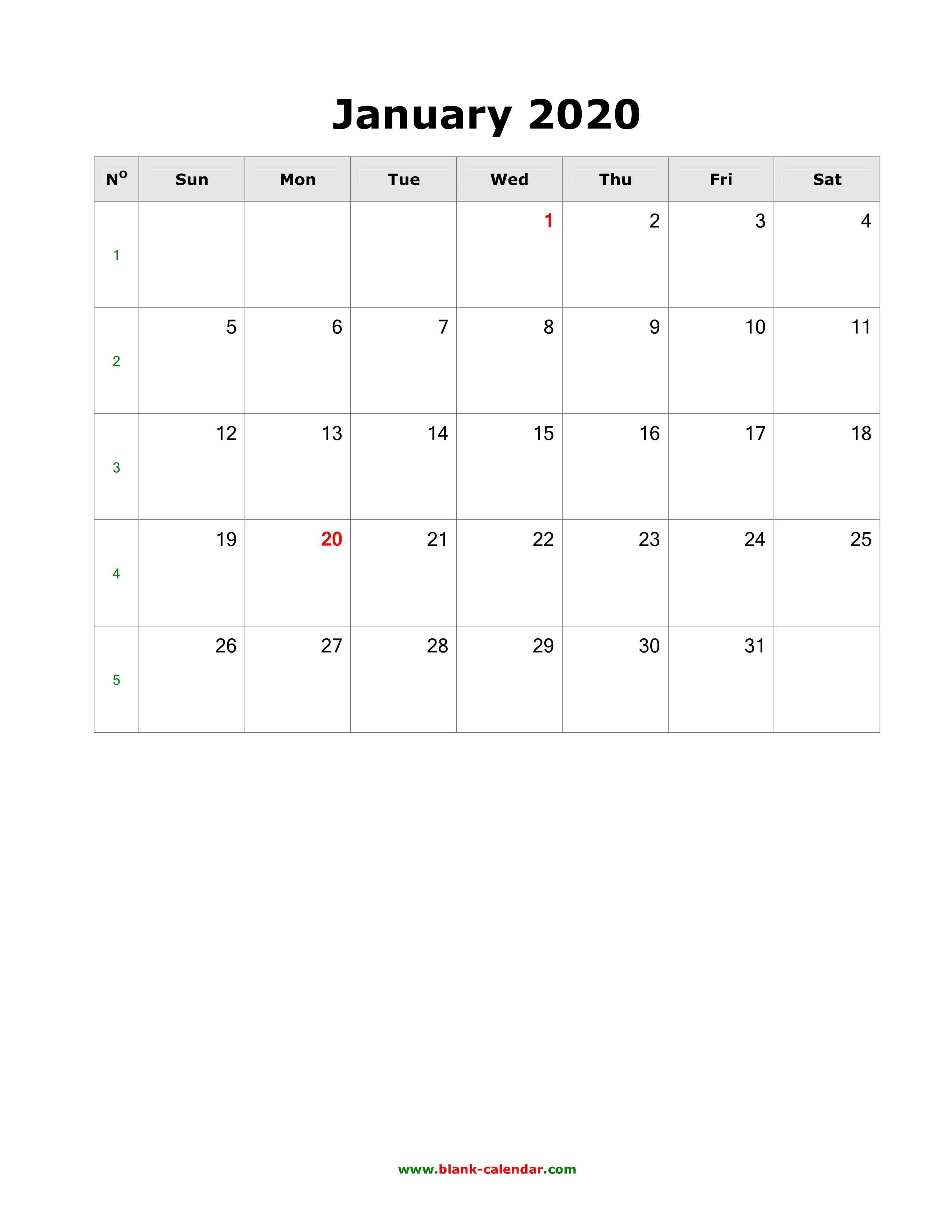 Download Blank Calendar 2020 (12 Pages, One Month Per Page