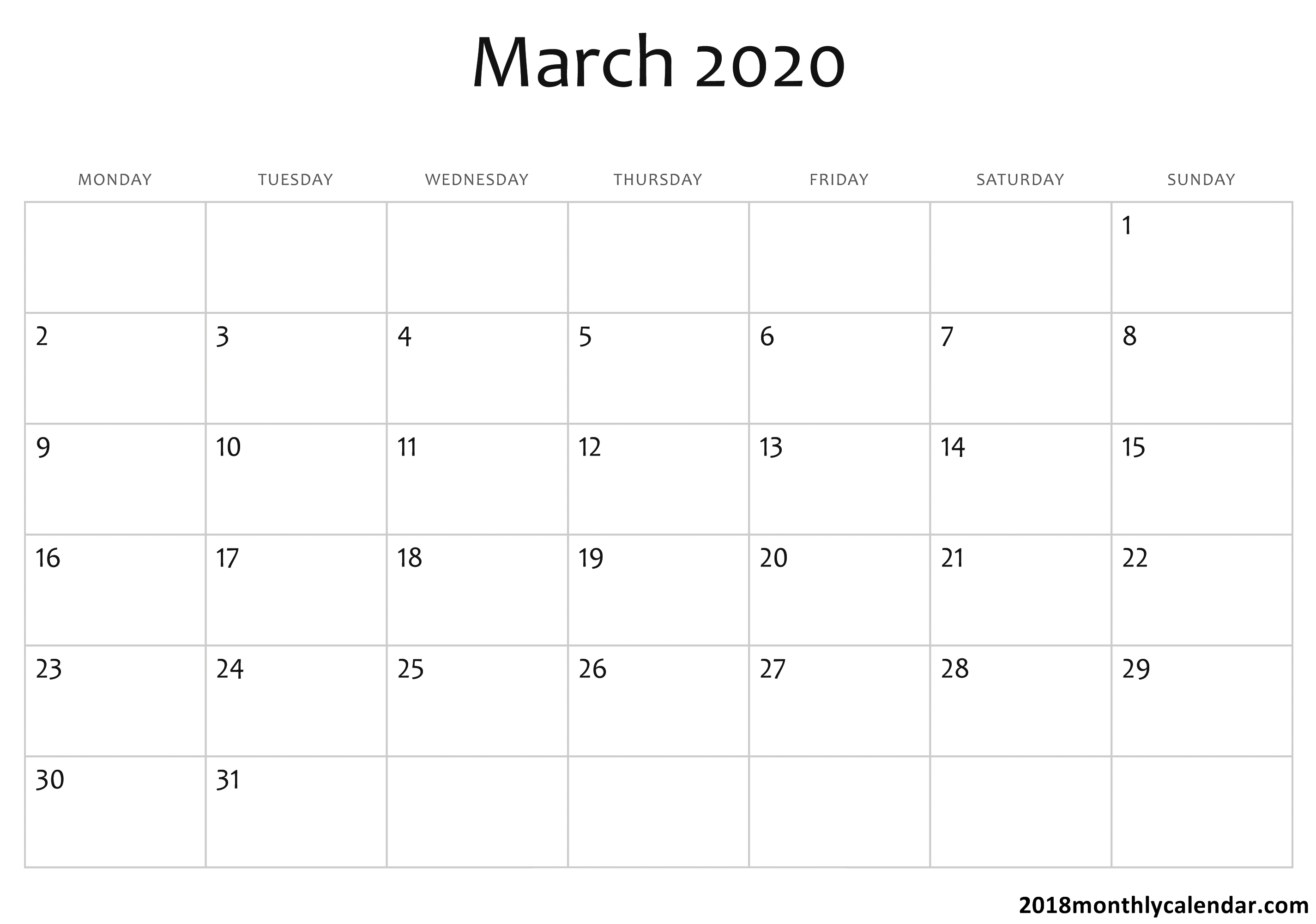 Download March 2020 Calendar – Blank &amp; Editable