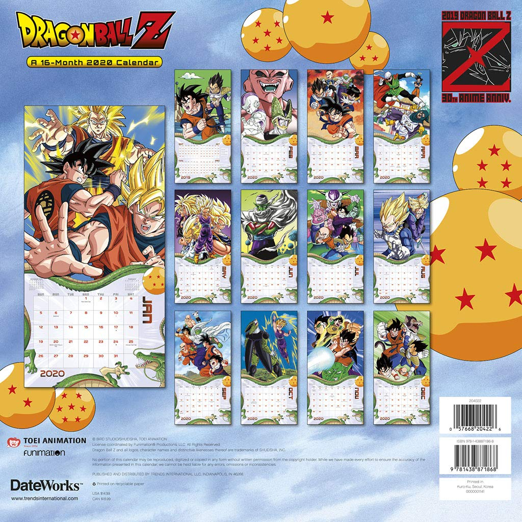 Dragon Ball Z 30Th Anniversary 16 Month 2020 Anime Images Wall Calendar  Sealed