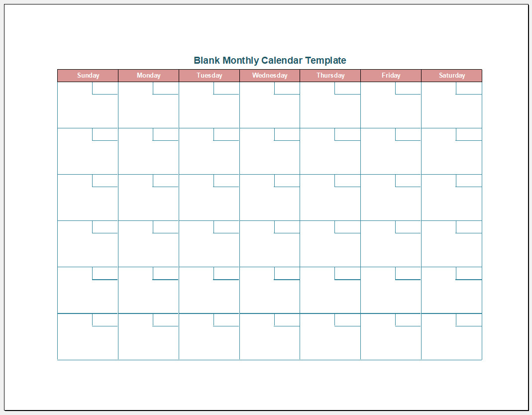 √ Free Printable Blank Monthly Calendar Template | Templateral