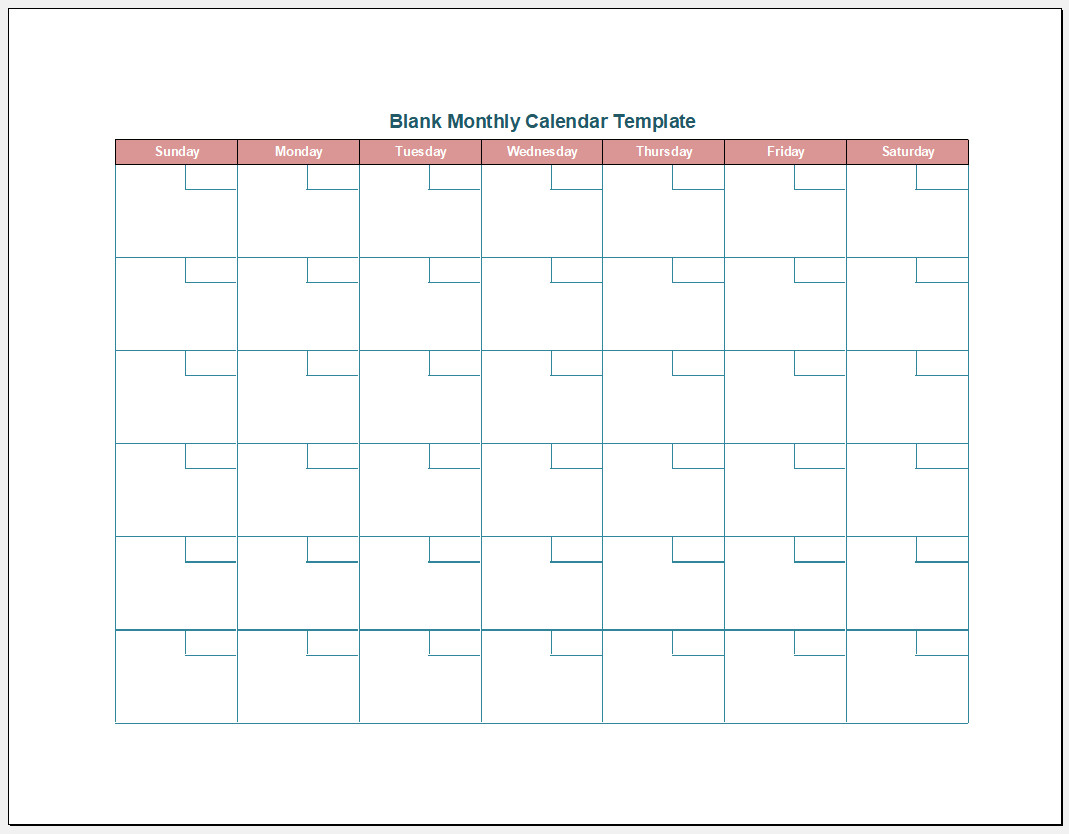 Blank Monthly Calendar Printable With Lines