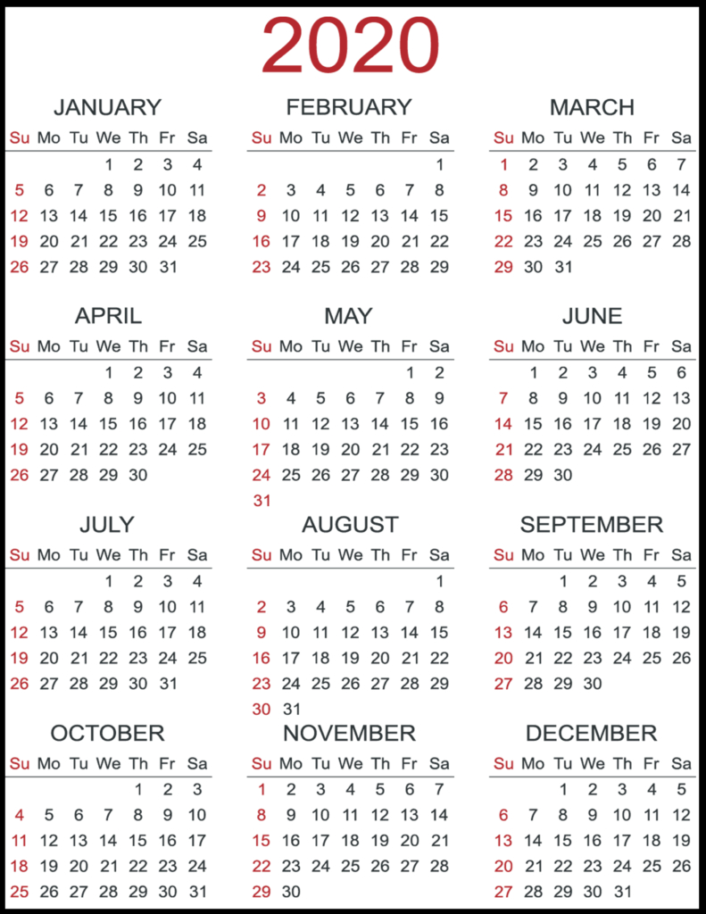 ❤️free Yearly 2020 Printable Calendar Templates [Pdf, Word