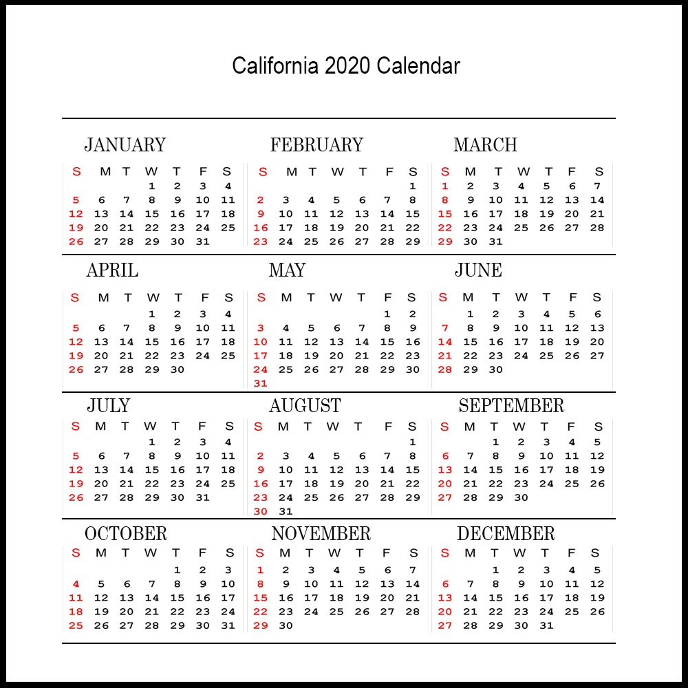 ❤️printable 2020 Calendar With California Public Holidays