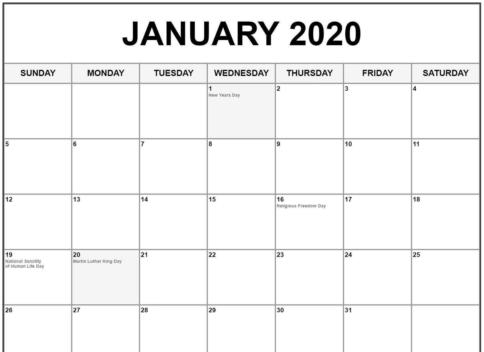 Editable 2020 January Calendar Printable Template With Notes