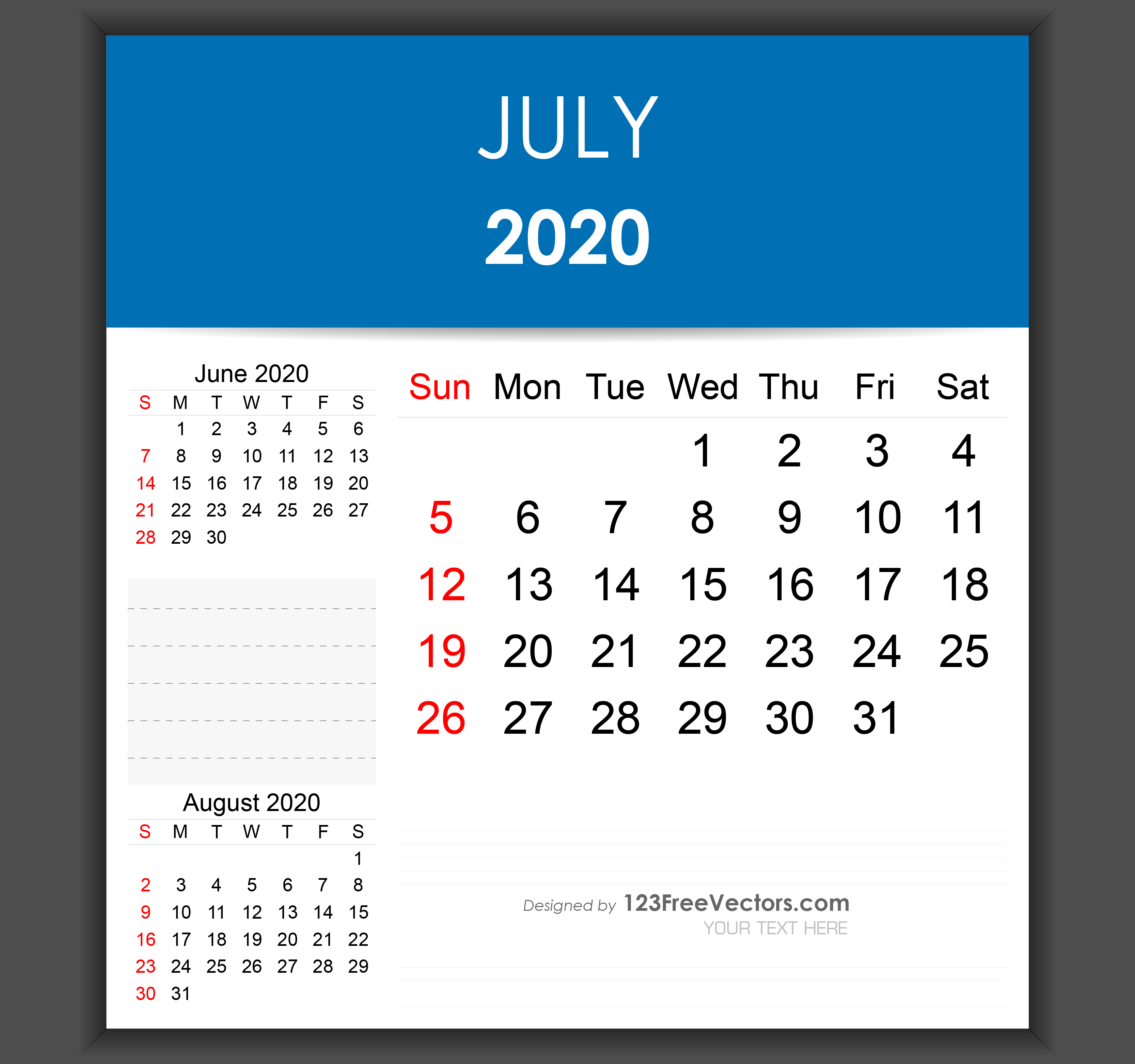Editable July 2020 Calendar Template