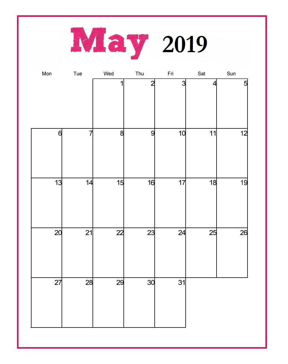 Editable May 2019 Calendar Portrait | Print Calendar, Free