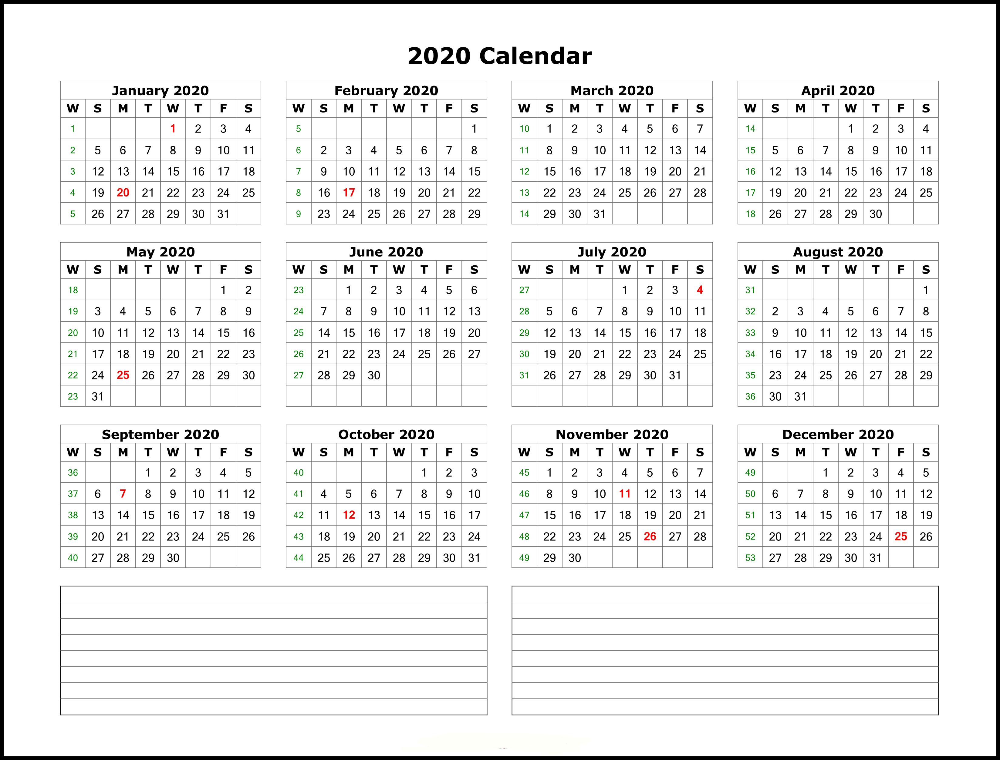 Editable Yearly Calendar 2020 - Wpa.wpart.co