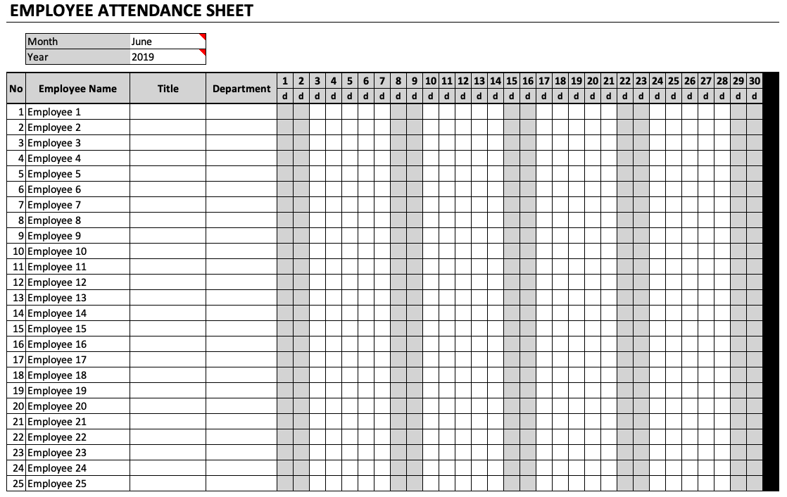 Free Employee Attendance Tracker Excel Template 2023 Minimalist Blank