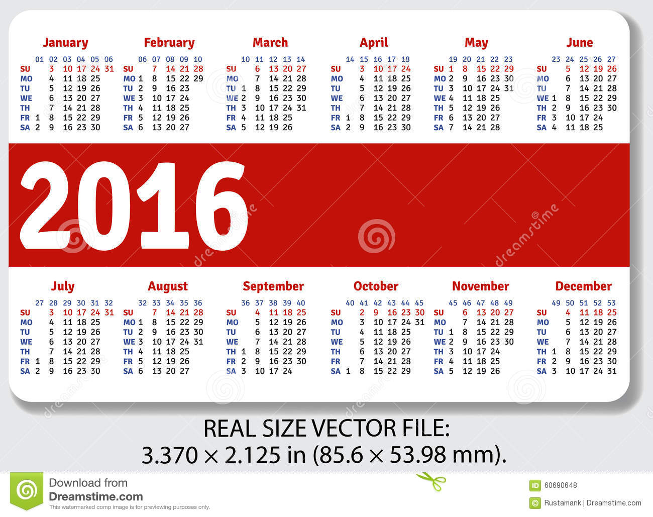 English Pocket Calendar For 2016 Stock Vector - Illustration