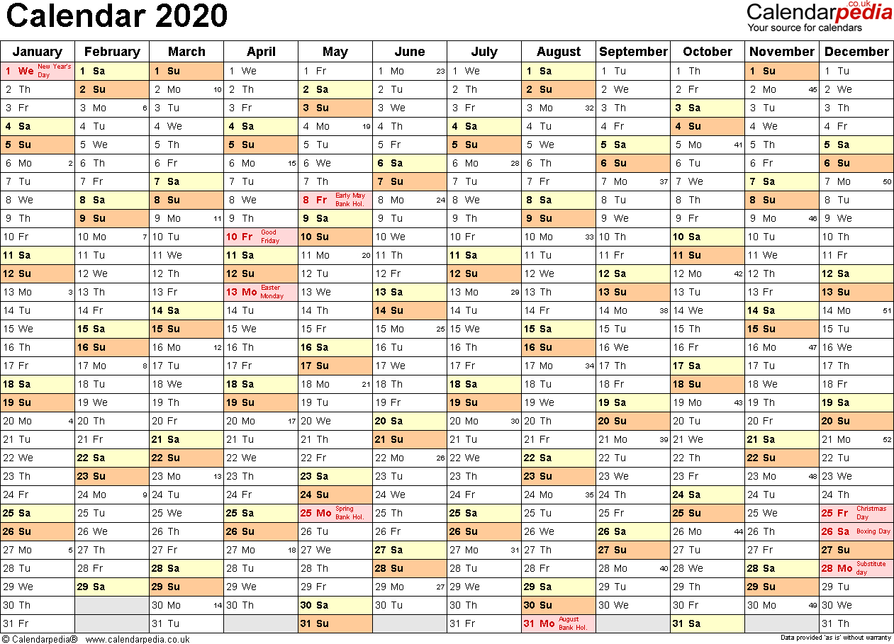 Excel 2020 Yearly Calendar - Wpa.wpart.co