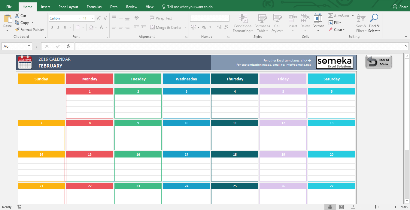 Excel Template Calendar Customize and Print