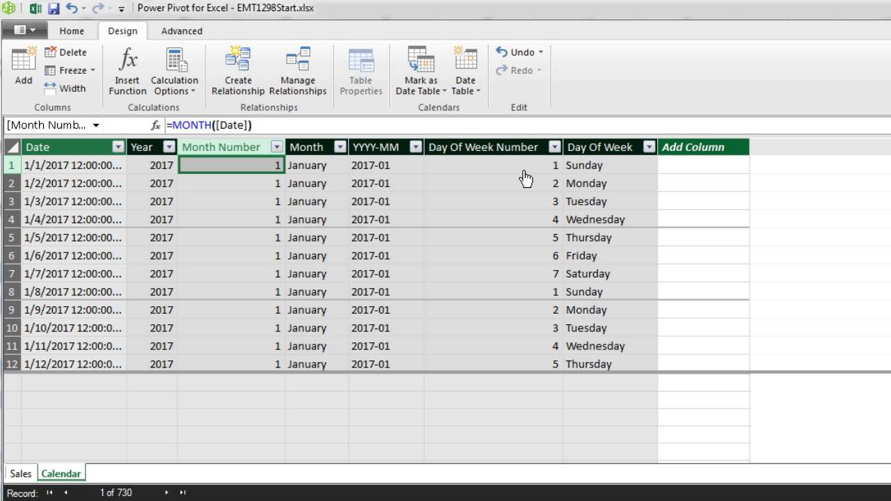 Excel Magic Trick 1299: Automatic Calendar Table In Data Model, New In  Excel 2016