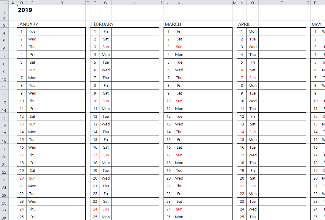 Excel Year Calendar - Wpa.wpart.co