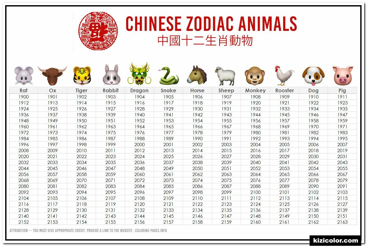 Year Chinese Calendar Animals | Calendar Printables Free Templates