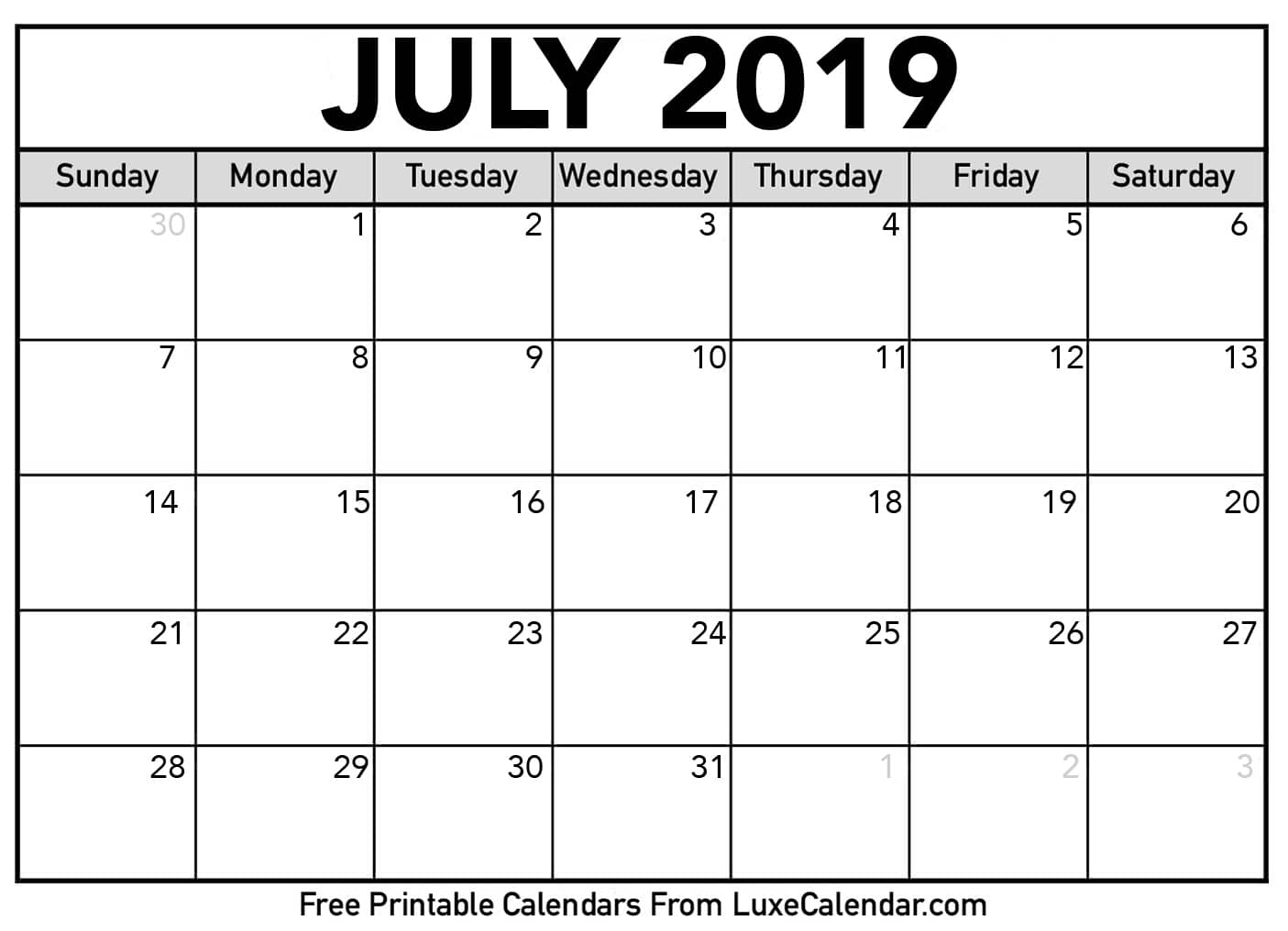 👉 July Calendar 2019 Printable, Editable, A4, Landscape