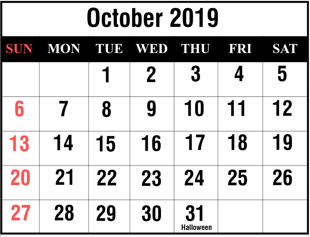 ?printable October 2019 Calendar With Holidays [Pdf, Excel