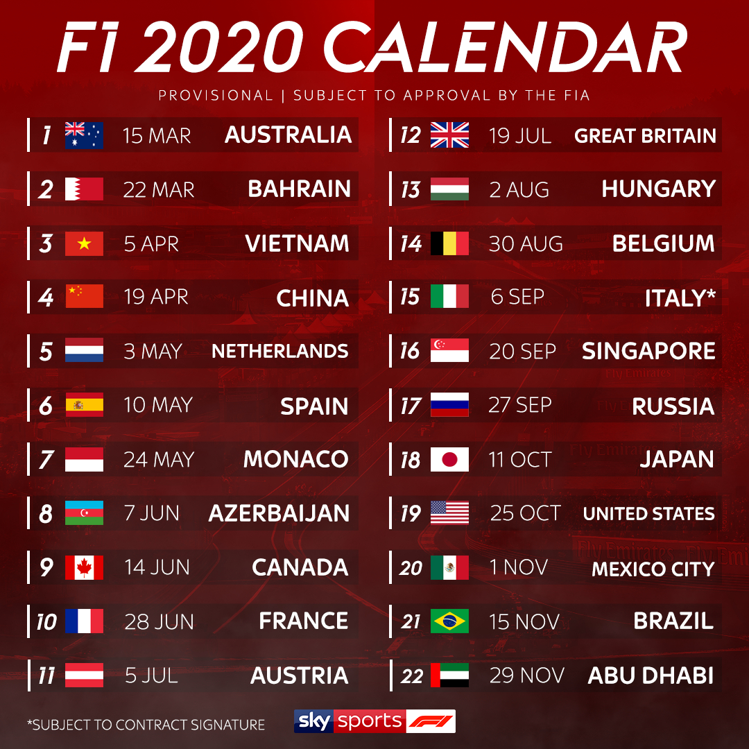 Formula 1 Calendar 2020 Tickets