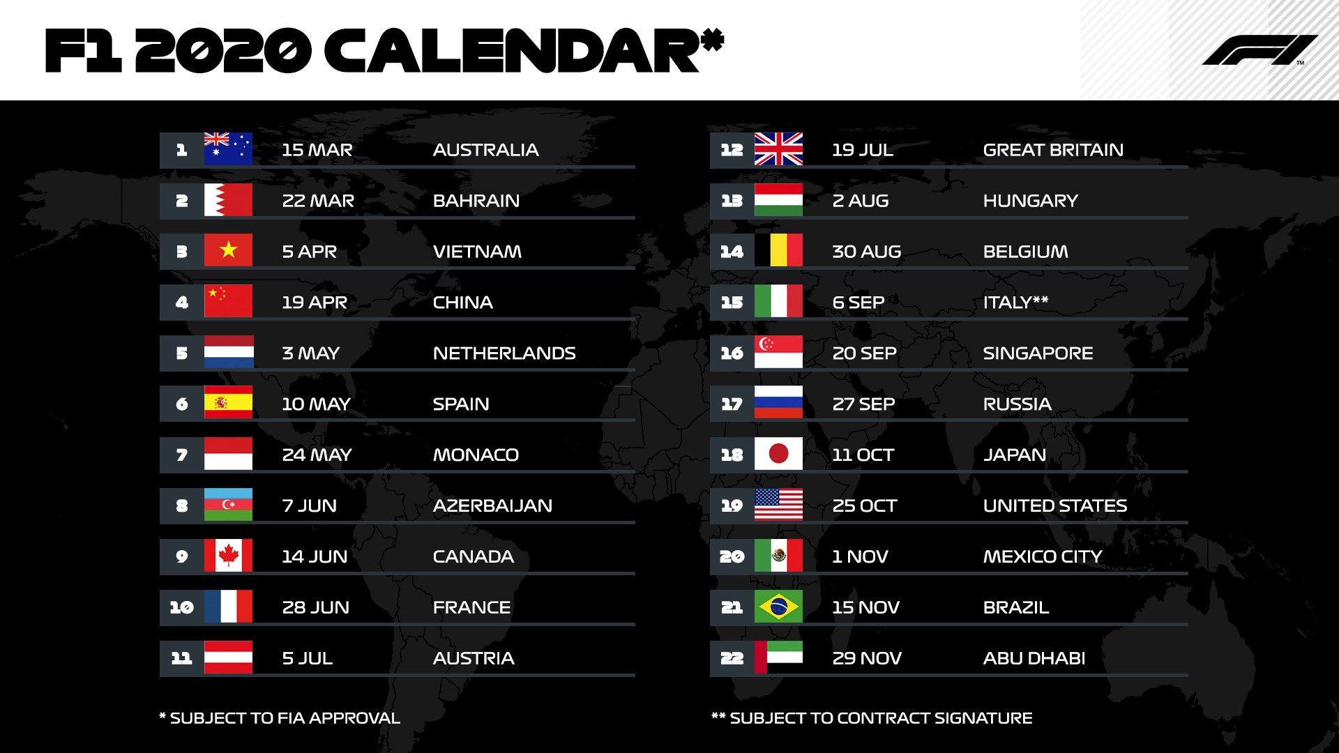 Formula 1 Calendar 2020 Tickets Calendar Printables Free Templates