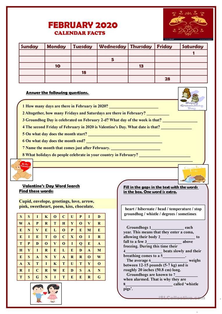 February 2019 Calendar Facts - English Esl Worksheets