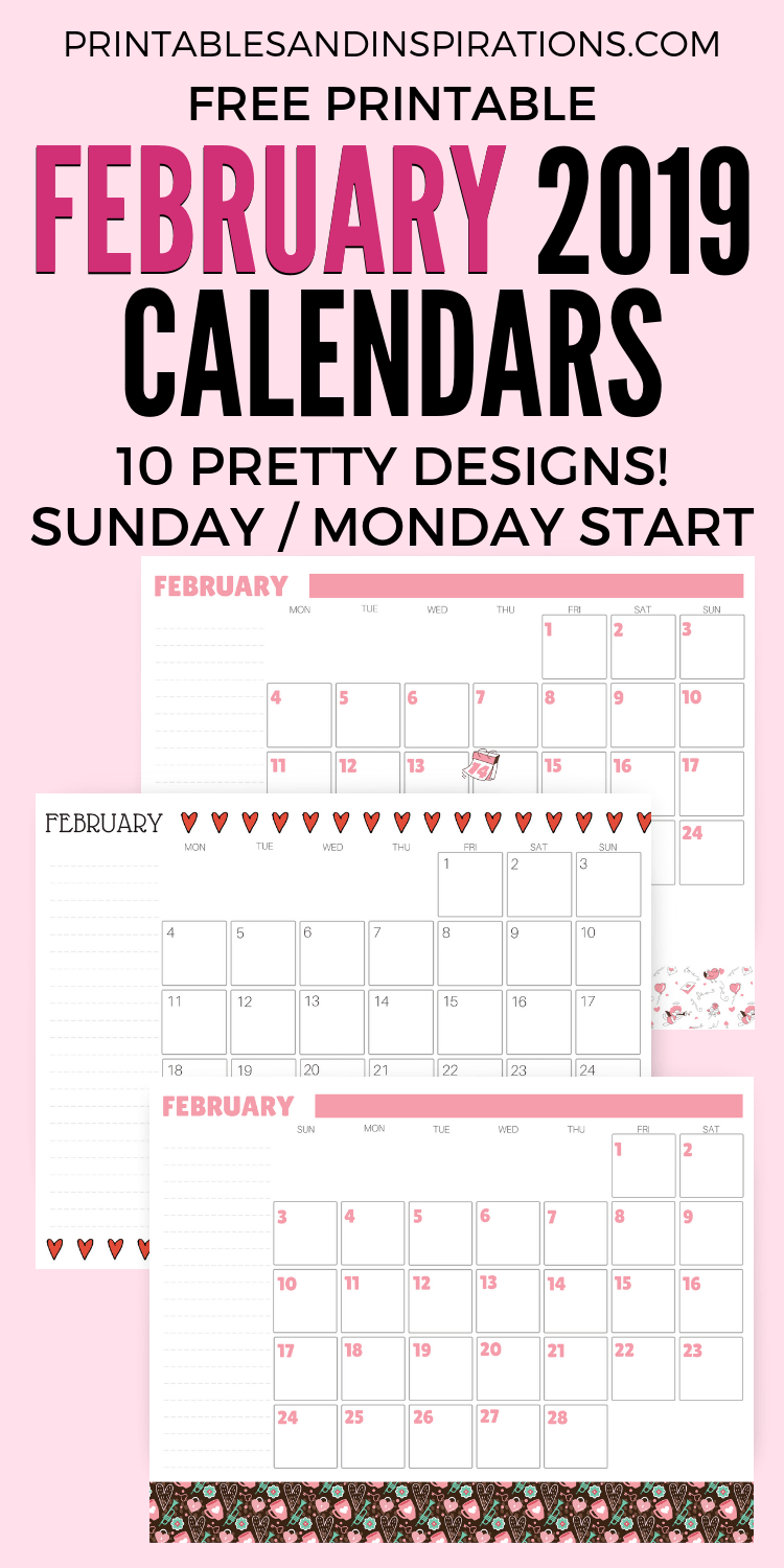 February 2019 Calendars + Valentine Printables | All Things