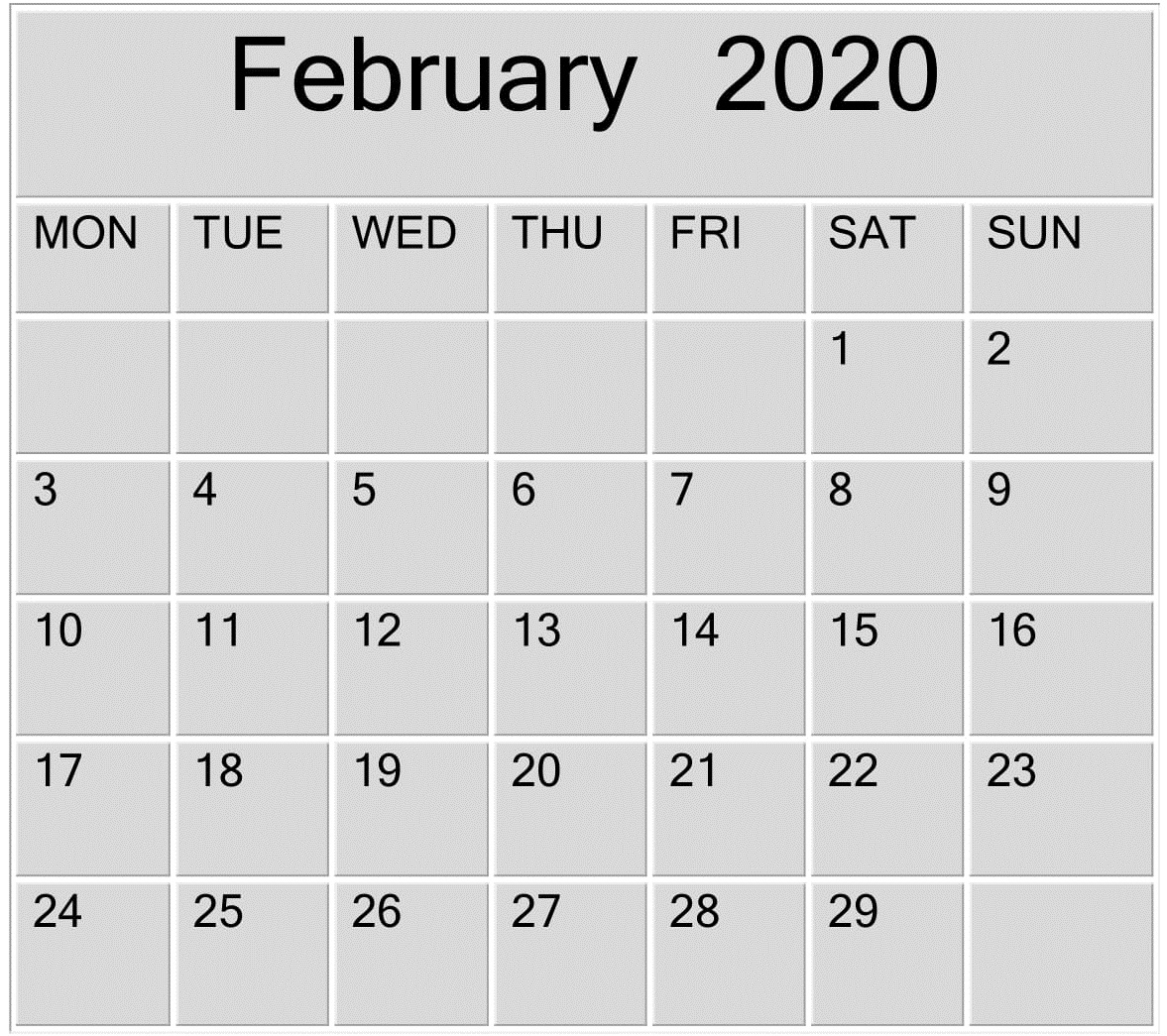 February 2020 Blank Calendar Word, Excel Template – Free