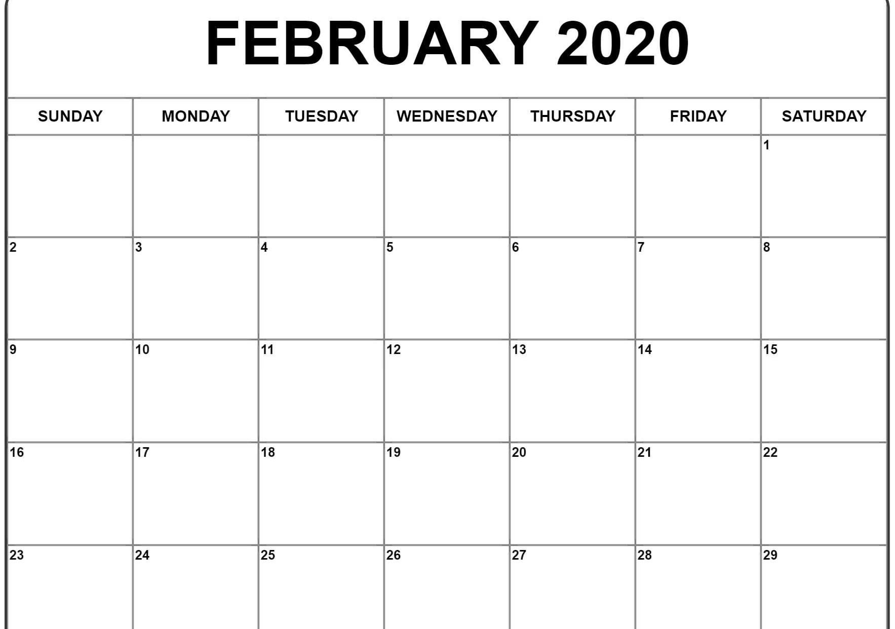 Free Printable Calendar February 2020