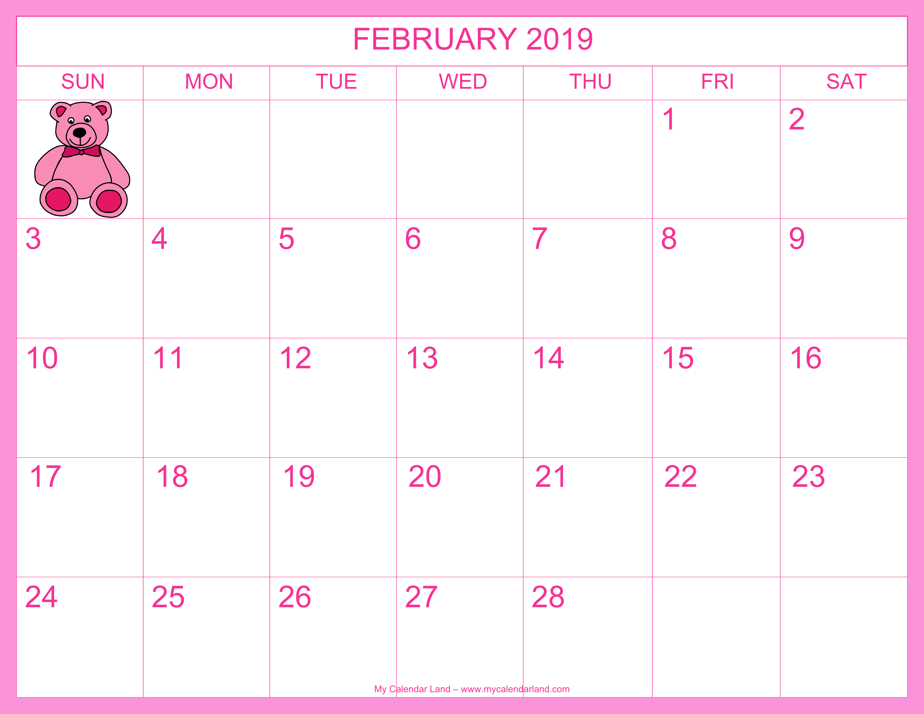 February 2020 Calendar - My Calendar Land
