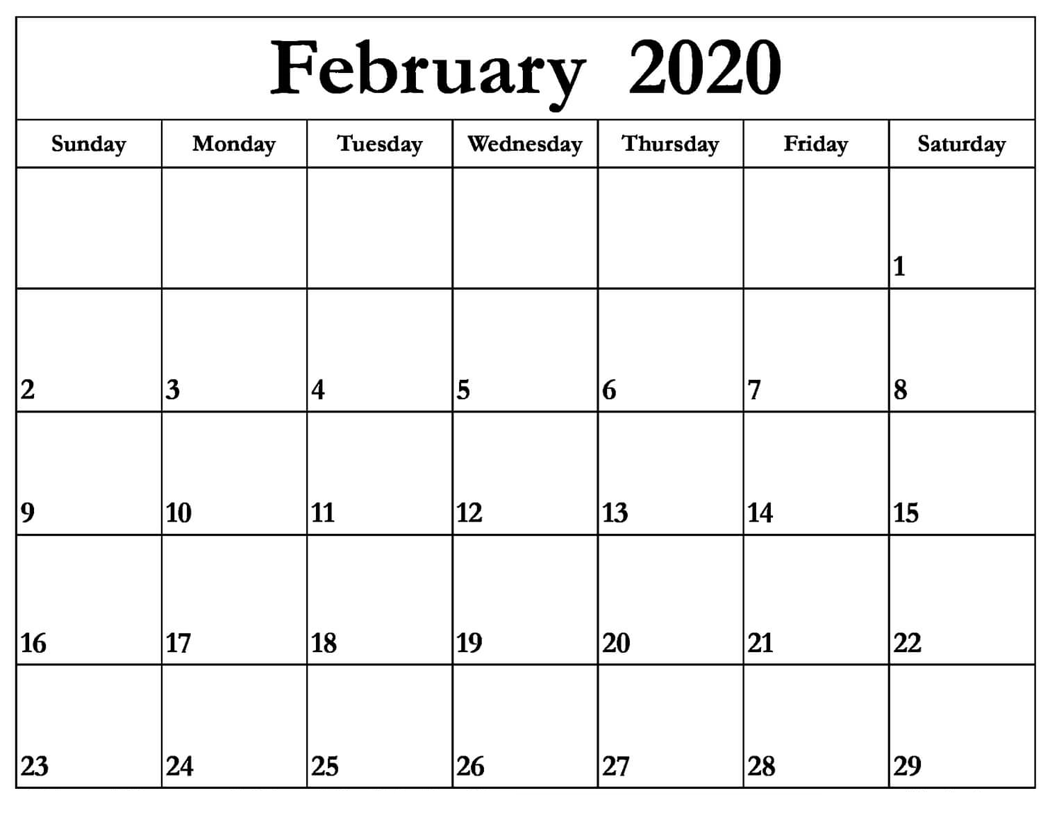 February 2020 Calendar Word Excel &amp; Pdf | 12 Month Printable