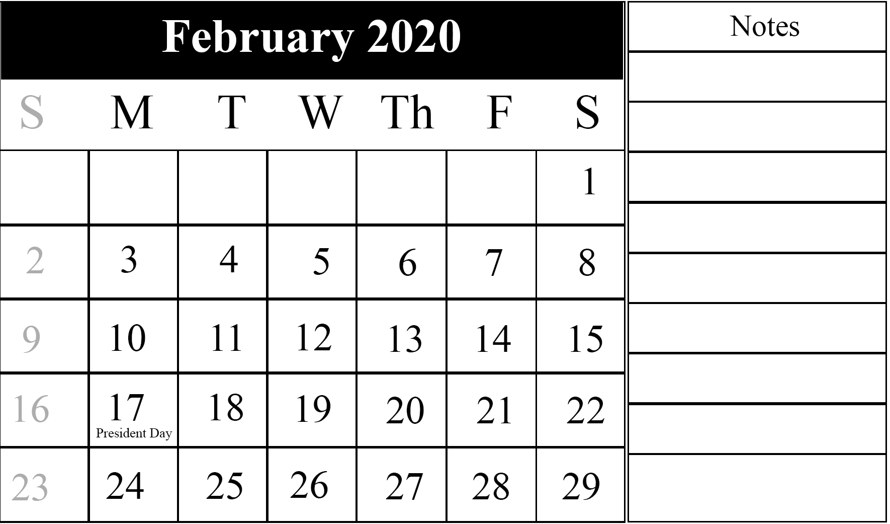 February Calendar 2020 Free Printable Template Pdf Word Excel