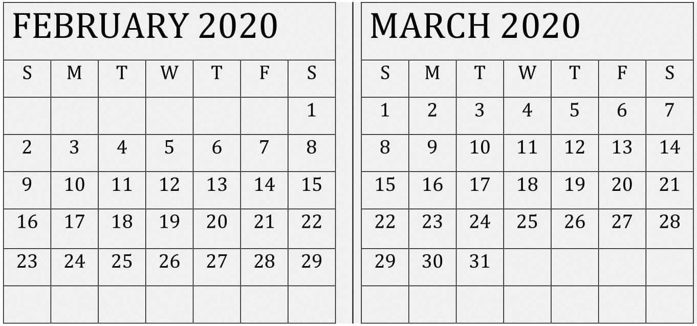 February March 2020 Calendar With Usa Holidays – Free Latest