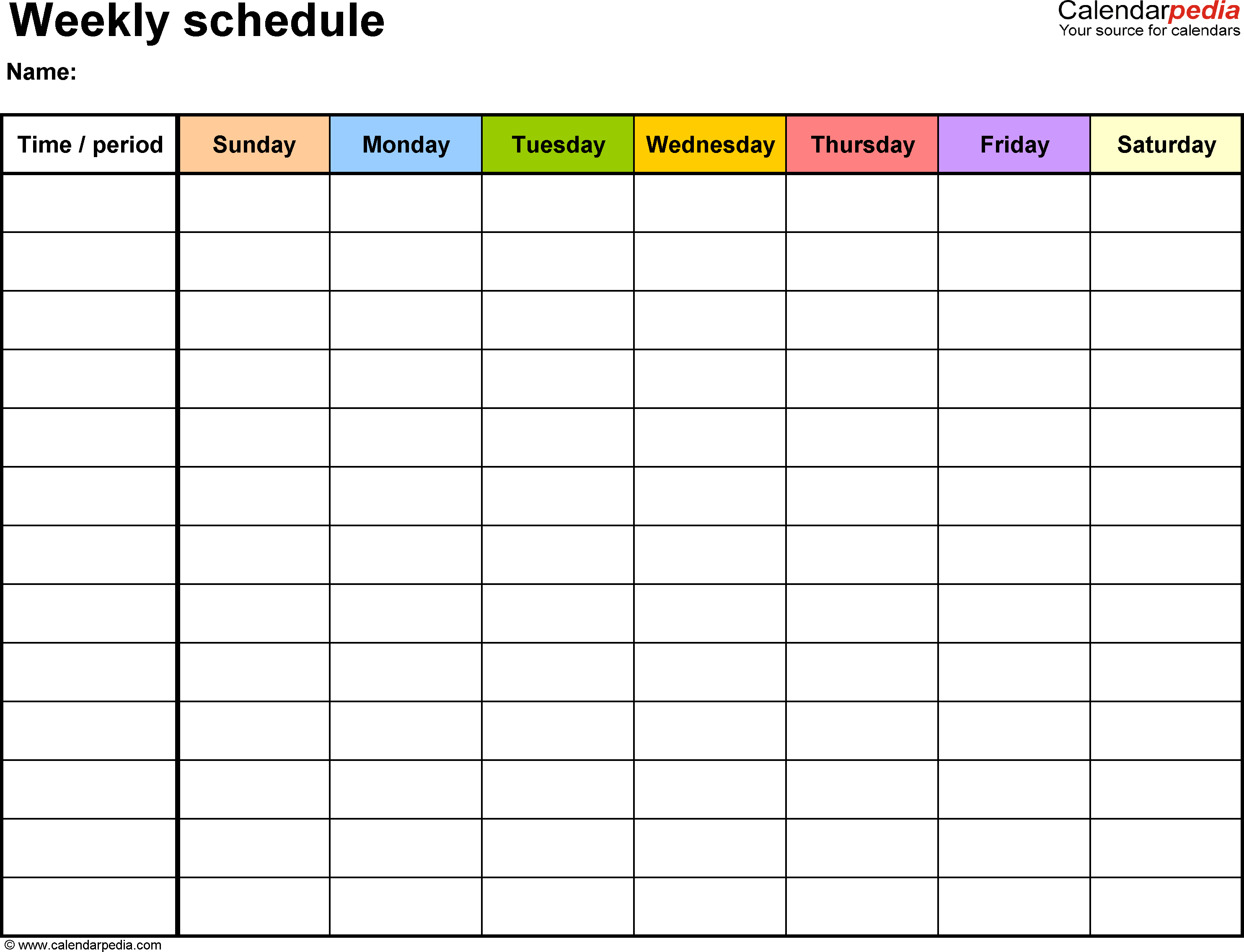 Fillable 1 Week Calendar