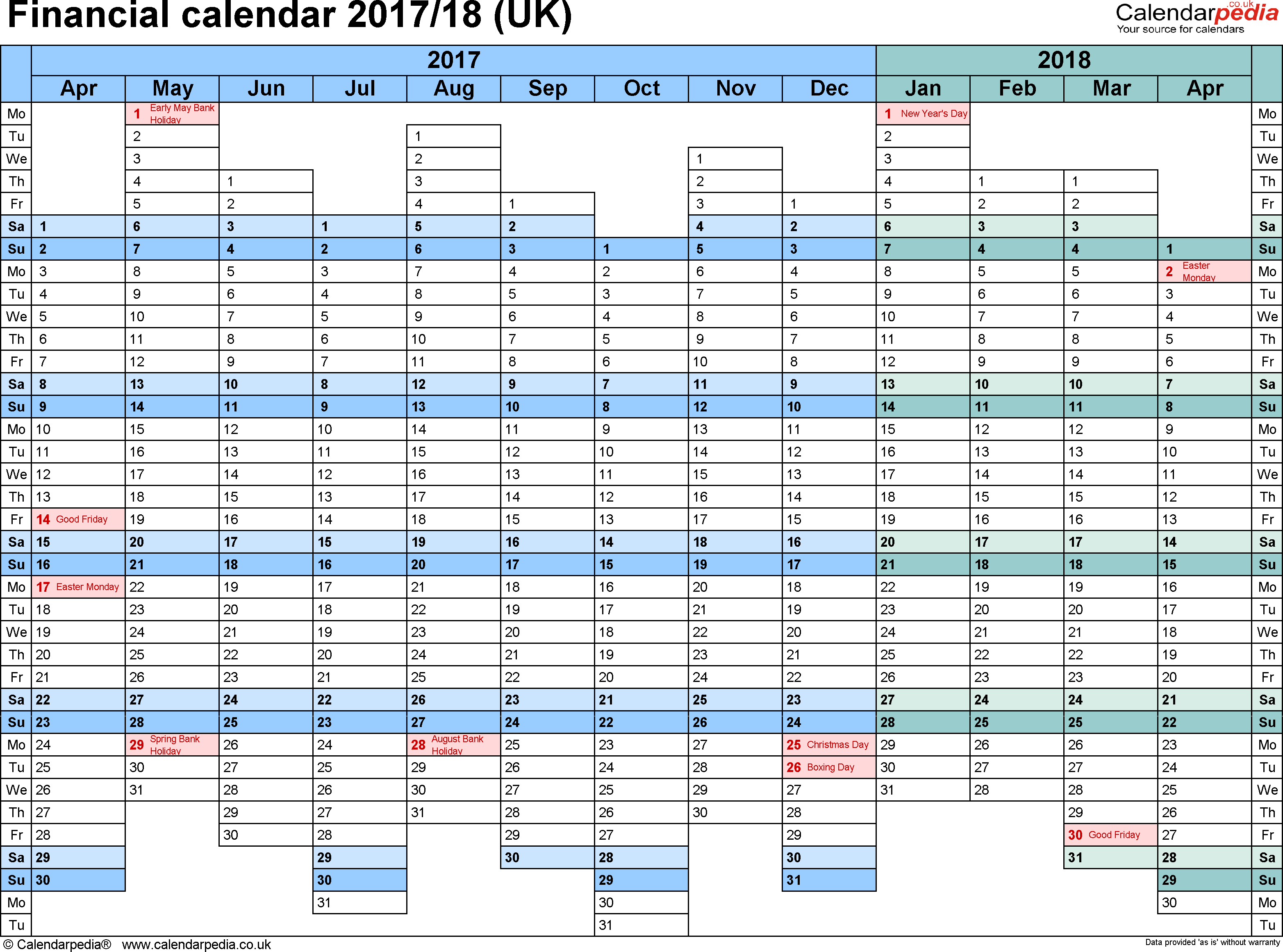 Financial Calendars 2017/18 (Uk) In Pdf Format With Regard