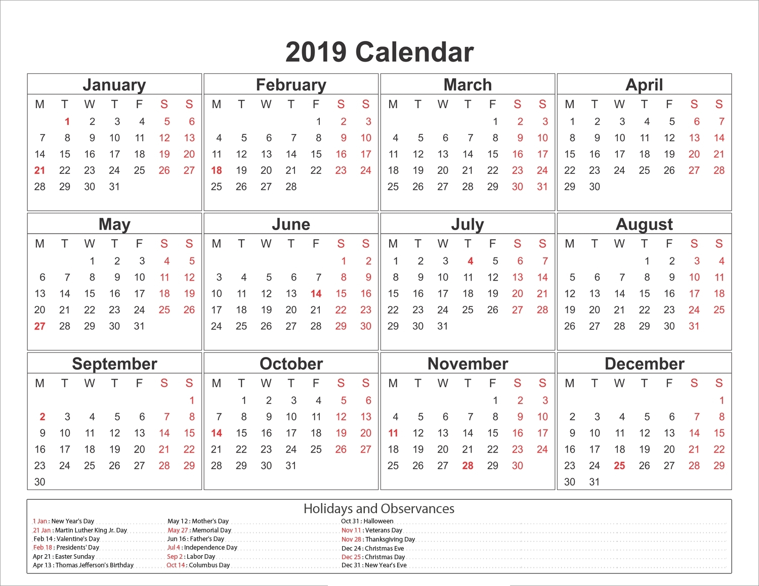 mini calendar template