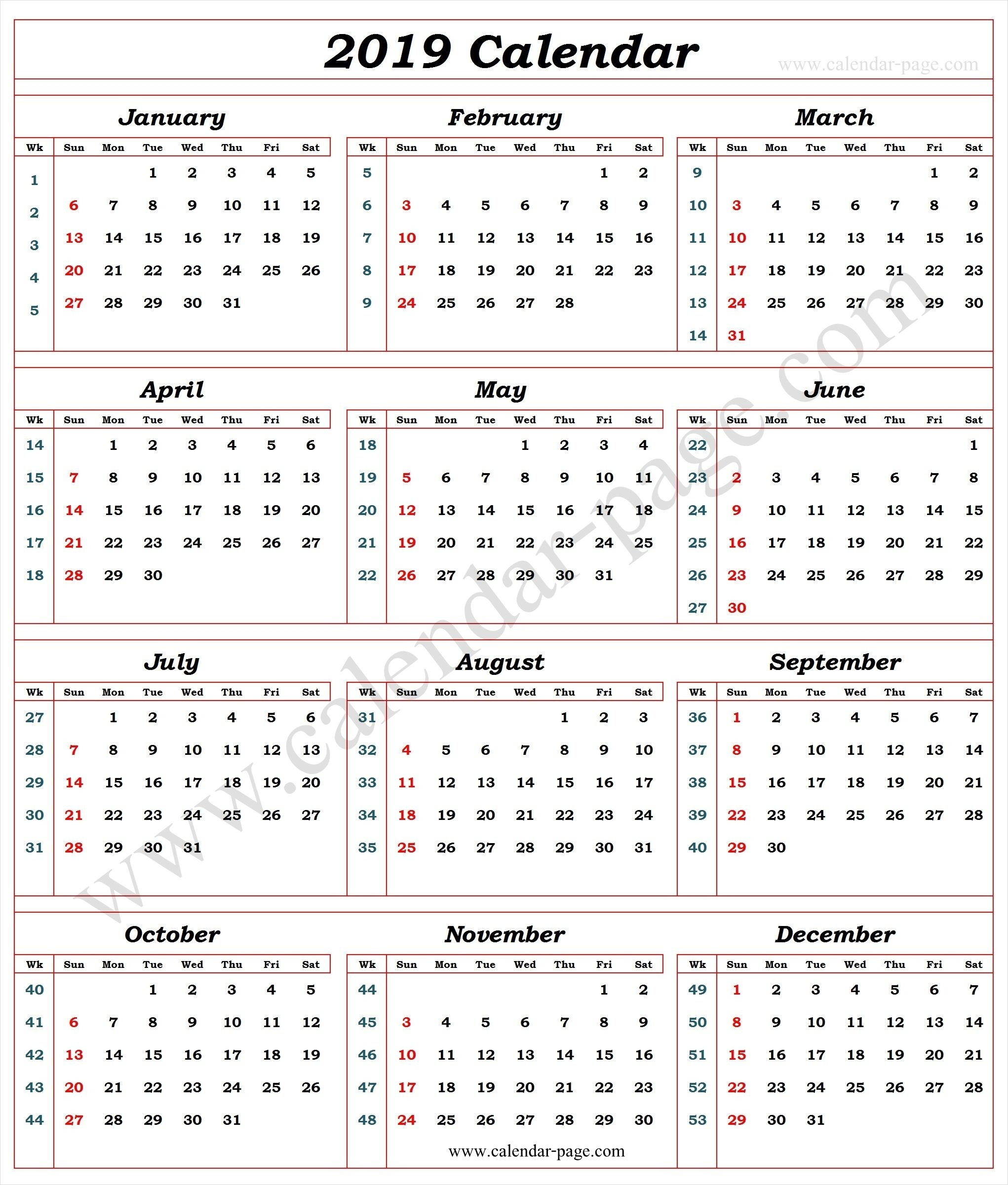 Fine Calendarweek Number 2019 : Mini Calendar Template