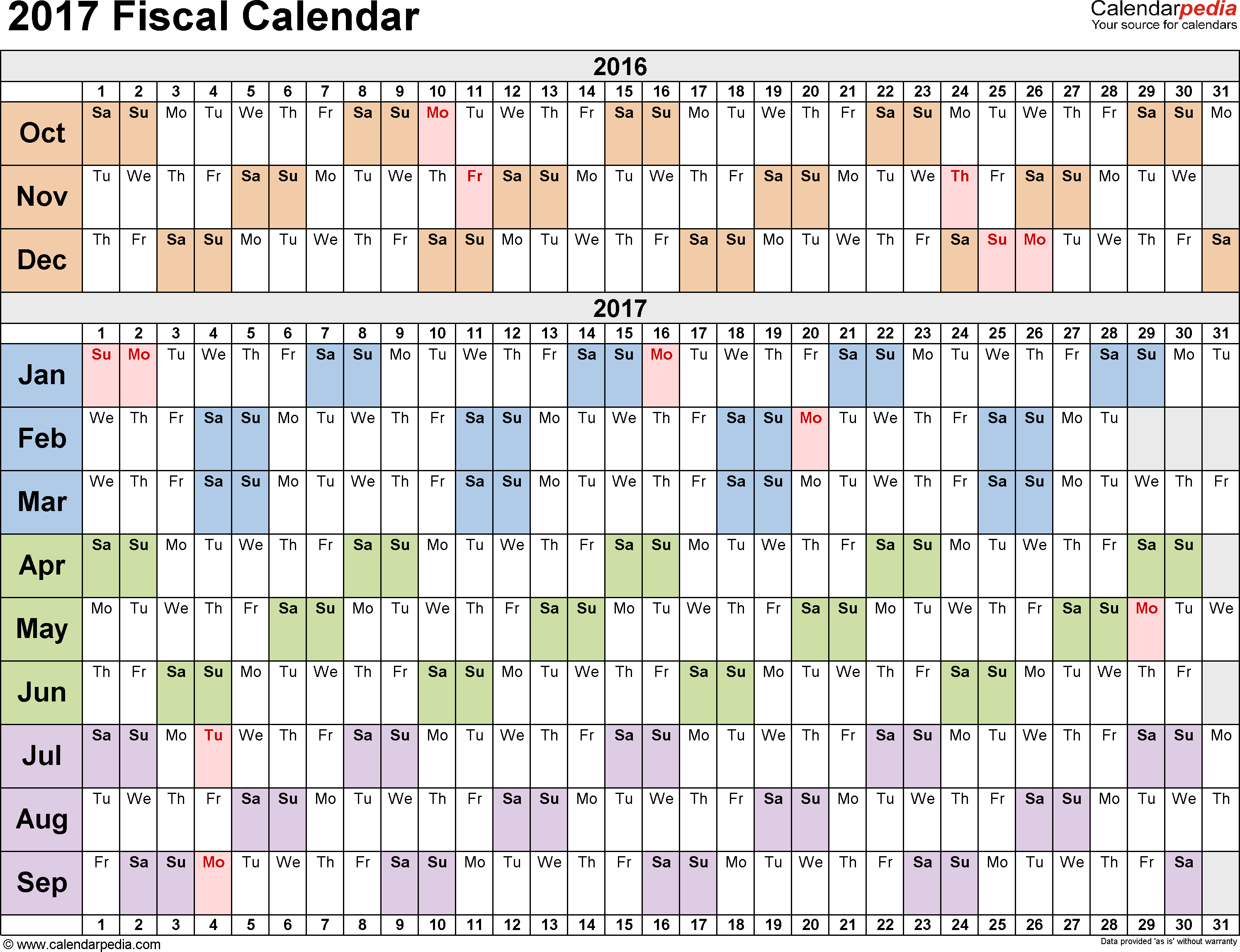 Fiscal Calendars 2017 - Free Printable Pdf Templates