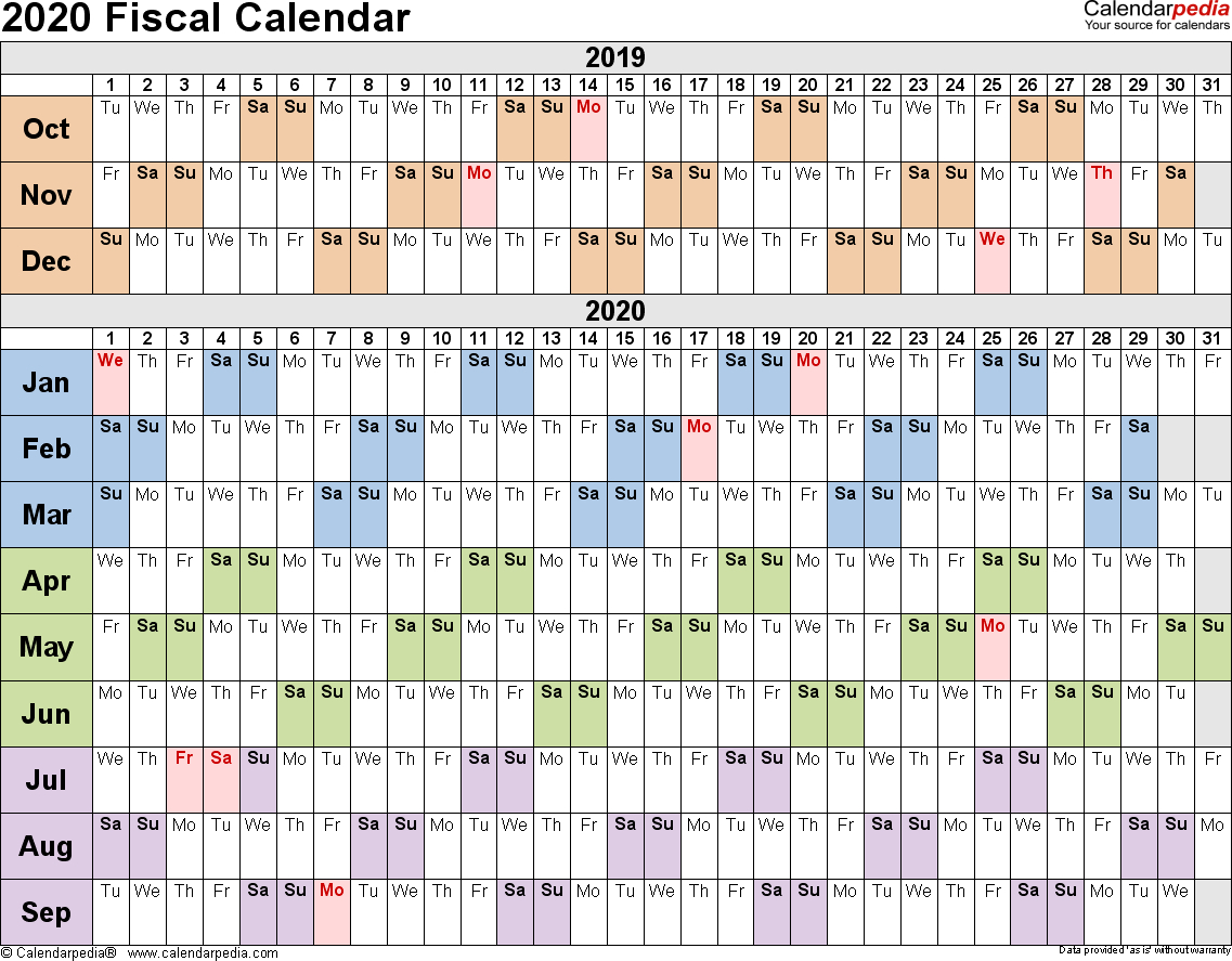 Fiscal Calendars 2020 - Free Printable Pdf Templates