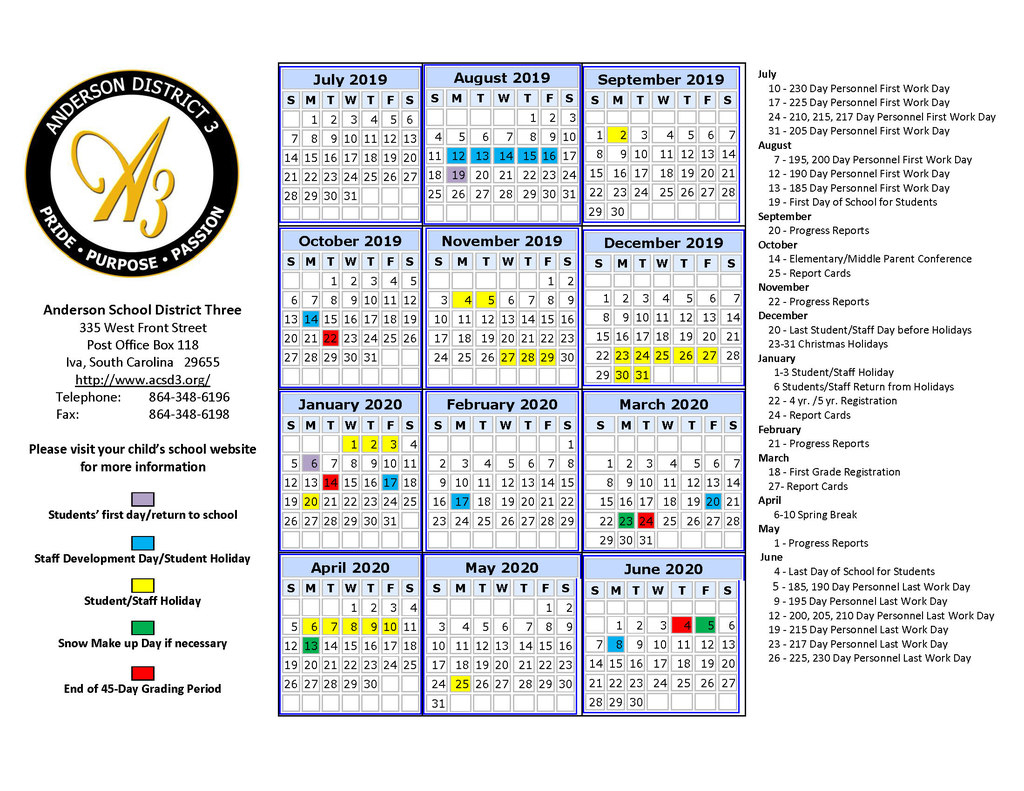 Spartanburg District 6 2020 Calendar Calendar Printables Free Templates