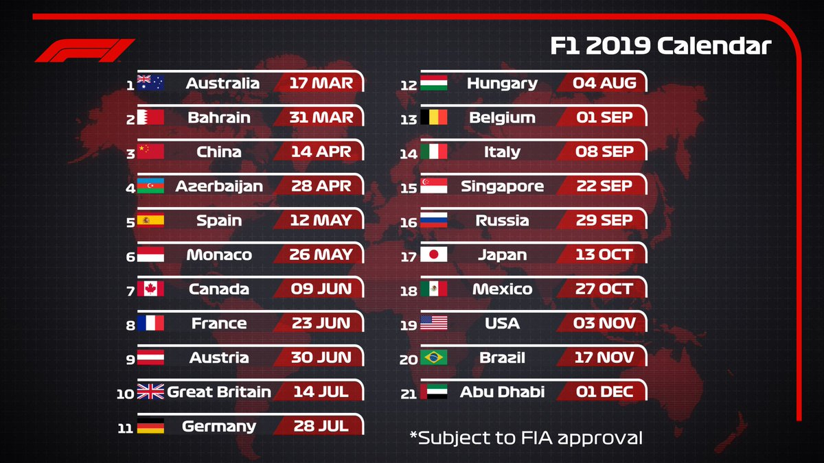 Formula 1 On Twitter: &quot;2019 Draft #f1 Calendar ?️ 21 Races